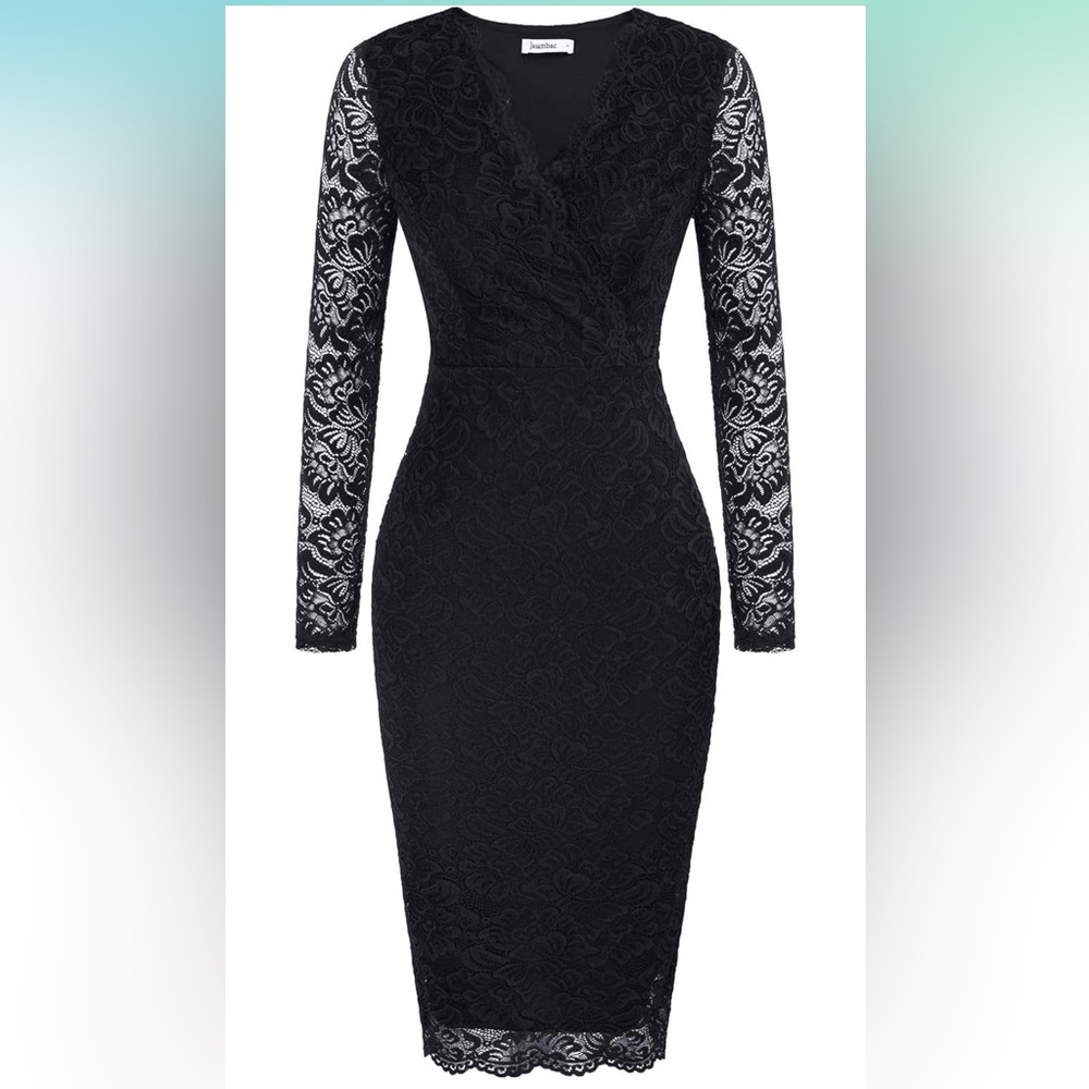 JASAMBAC Wedding Guest Dresses for Women Wrap V Neck Cap Sleeve Elegant Lace